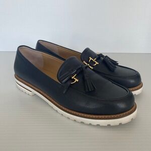 Talbots Laura Tassel Leather Loafers Black Platform Lug Sole Women's Size 8M